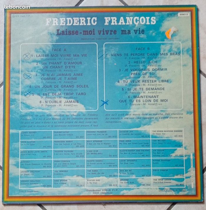 Vends Vinyle Frédéric François ' Laisse-moi vivre ma vie ' vitesse 33 tours format 30 cm - photo numéro 2