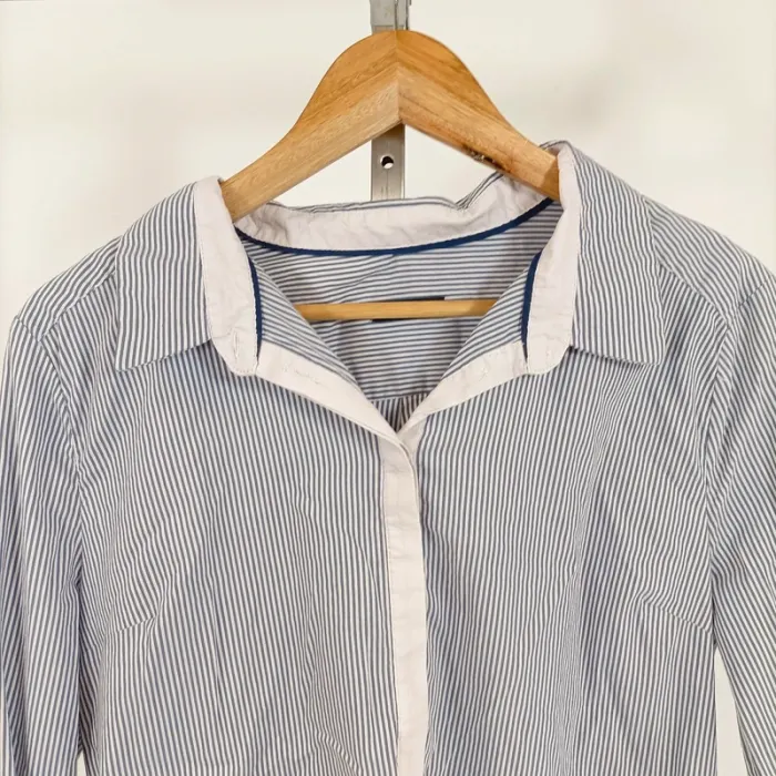 Chemise rayée bleue Happy D. by Damart T.46 coton stretch à col blanc et manches longues A1235 - photo numéro 2