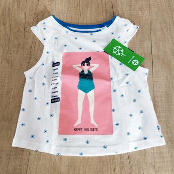 T-shirt manches courtes blanc et bleu fille Happy Holidays taille 3 ans Okaïdi