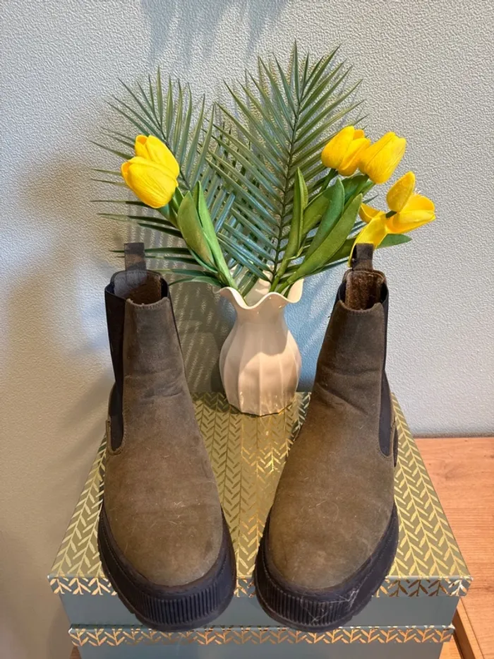 Bottines femme kaki compensées - photo numéro 2
