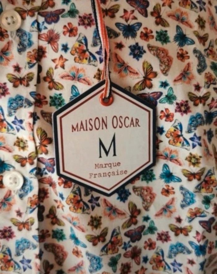 chemise lucas marque Maison Oscar taille L motif papillon marque française neuve avec étiquette - photo numéro 2