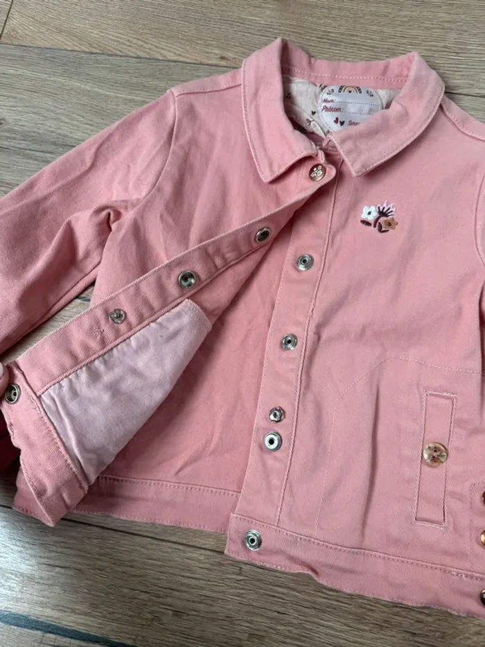 Veste sergent major customisé en jean rose fille 3 ans 98 cm - chat/arc-en-ciel - photo numéro 3