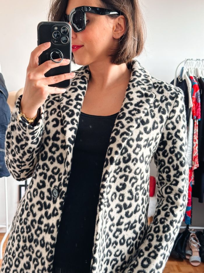 Manteau Maje taille 36 motifs léopard noir et blanc cassé - photo numéro 5