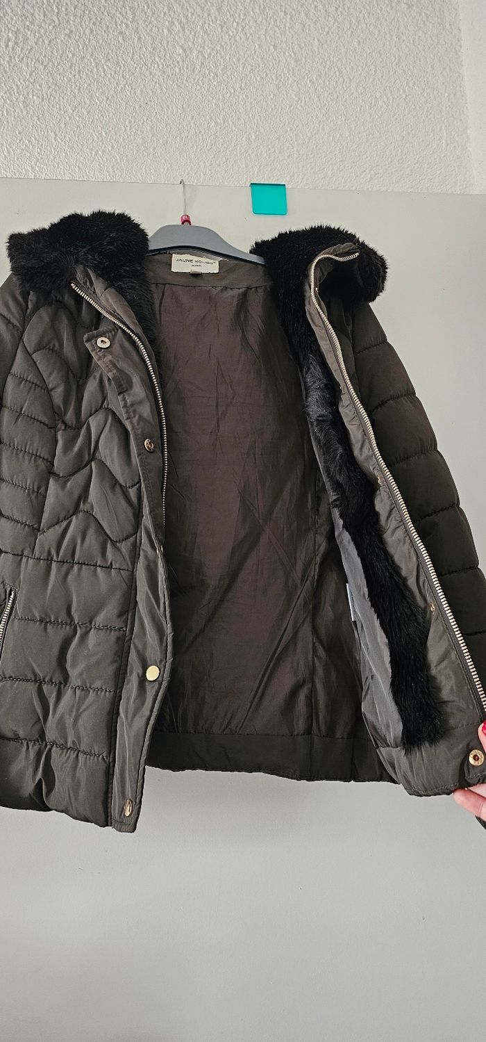 Parka  marron capuche fausse fourrure douce Jaune Rouge M .38 - photo numéro 3