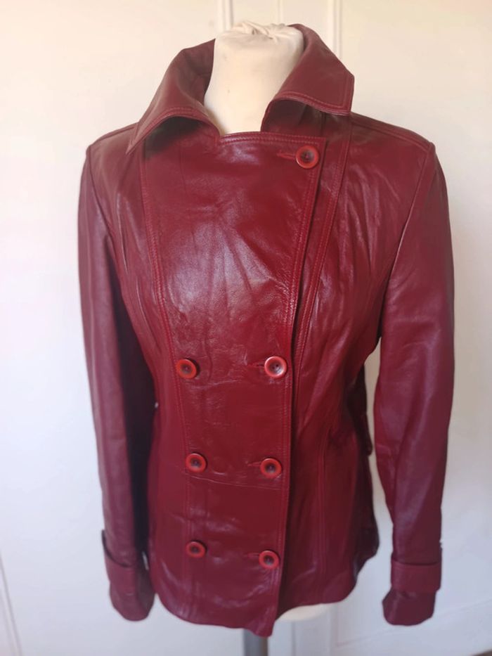 veste perfecto en cuir Cuir femme rouge Bordeau marque finzi Neuf - photo numéro 2