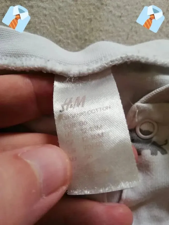 Body Blanc avec Motifs Éléphants Gris - Marque H&M - Taille EUR 86 - photo numéro 3