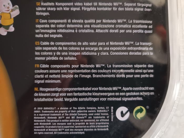 Cable Plaqué OR 2M pour Wii/Wii U. Vidéo, Audio. Haute Qualité. Duracell. Neuf - photo numéro 5