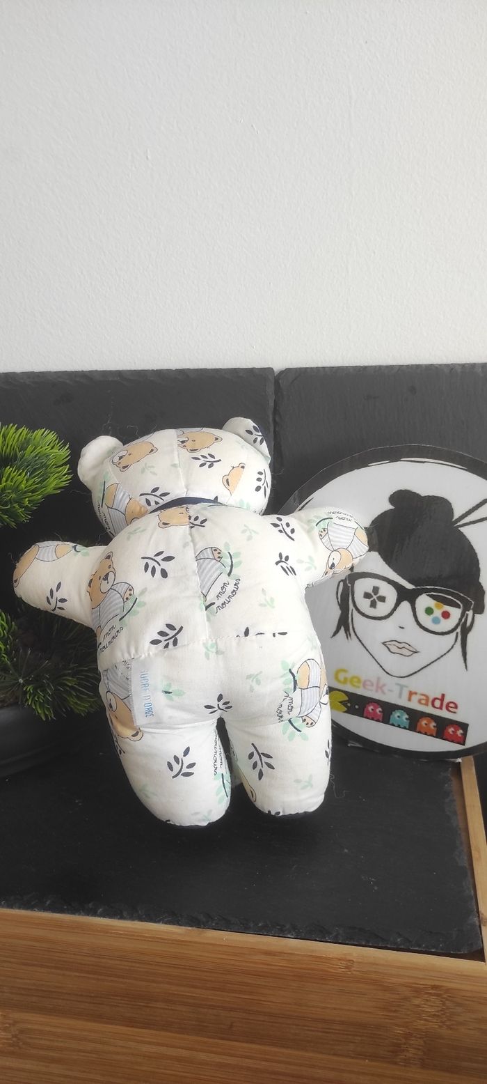 peluche ours blanc bleu ancien vert mon nounours sucre d'orge Feuille Branche - photo numéro 2