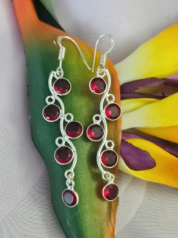 Boucles d'oreilles en argent sterling 925 avec pierre grenat rouge