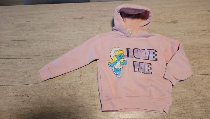 Pull à capuche rose clair à manches longues, Les Schroumpf /smurf, 3/4 ans - photo numéro 3