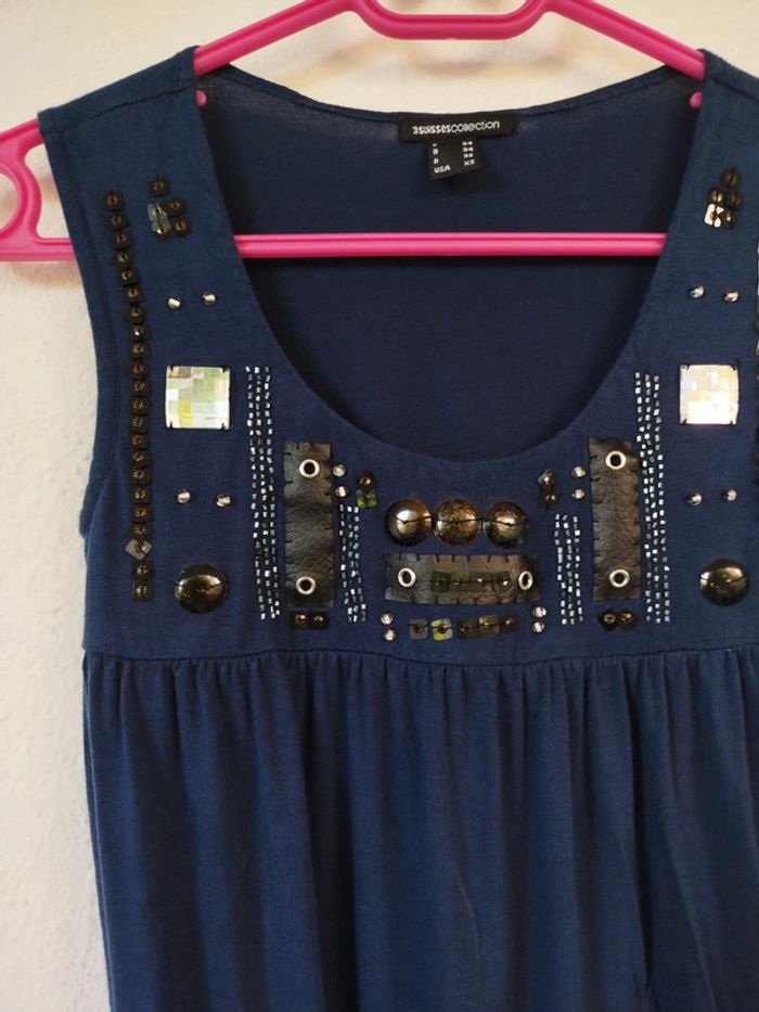 #debardeur#bleu marine#strass - photo numéro 3