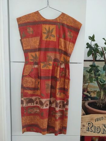 Robe vintage orange/marron taille 38 boutonnée au dos fabriquée en France