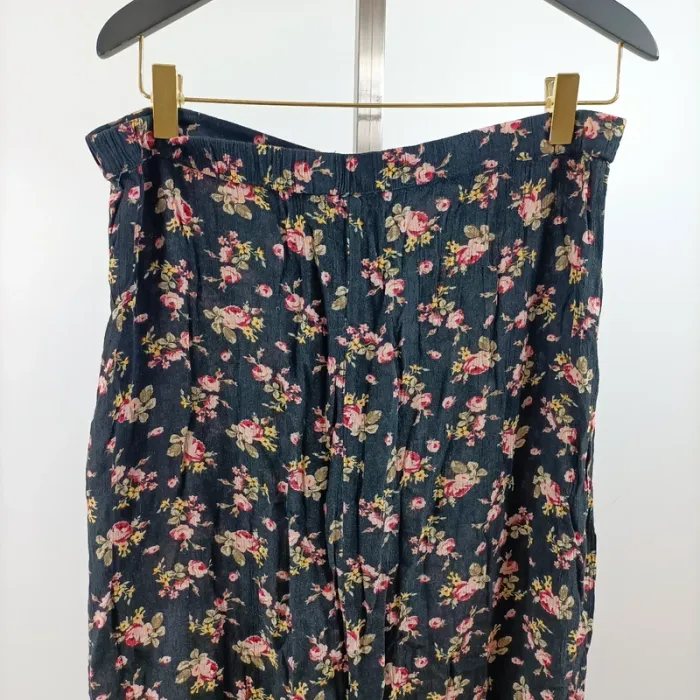 Jupe midi fluide fleurie boutonnée noir rose taille 40 bohème romantique A1446 - photo numéro 7
