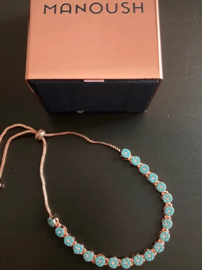 Manoush bracelet turquoise fleurs plaqué or rose - photo numéro 3