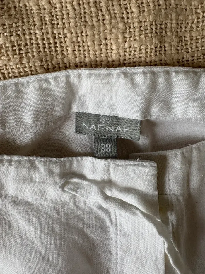 Lot Naf Naf Pantalon lin blanc chemise longue blanche et orange – Taille 38 - photo numéro 6