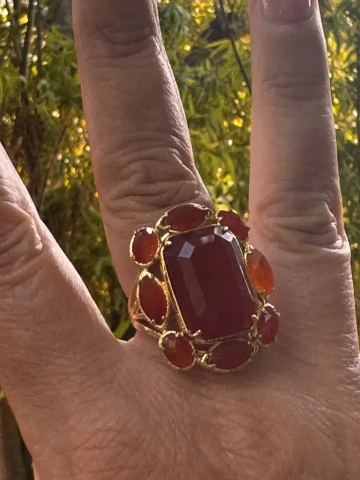 Grosse bague habaha Paris tout en cornaline et acier inoxydable or - photo numéro 10