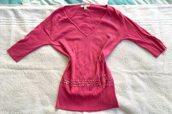 Pull fin rose fuchsia girly / perles et sequins roses / Y2k vintage / coquette vibes