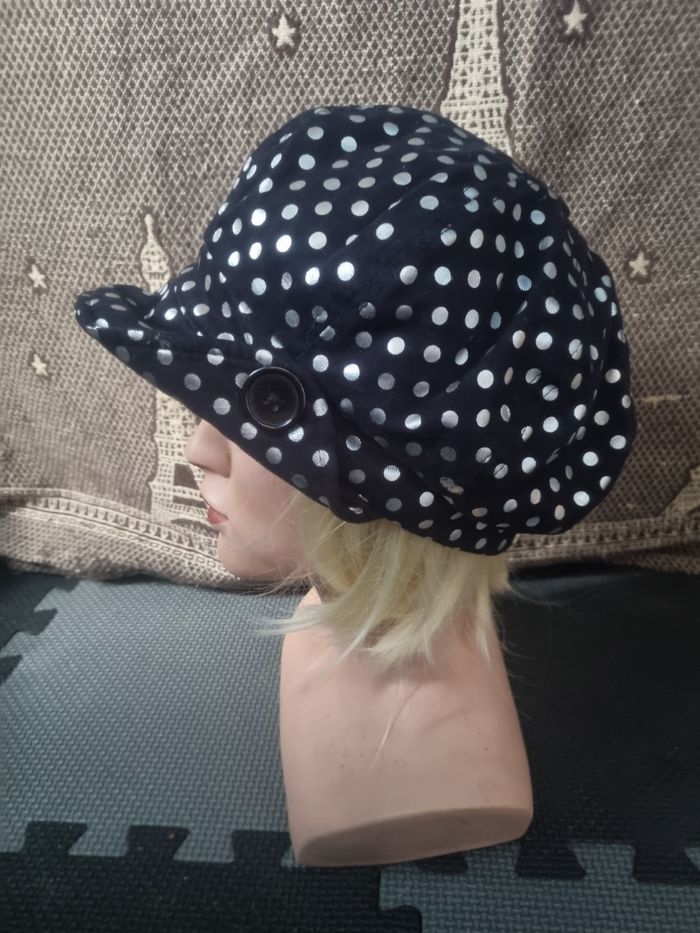 Casquette béret noir à pois argenté style vintage - photo numéro 9