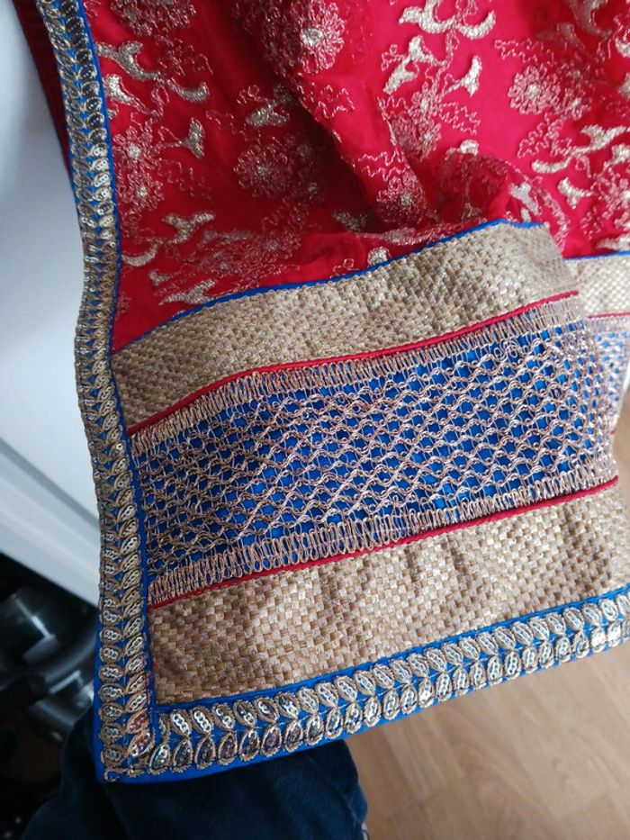 Tunique indienne bleue/rouge avec écharpe Taille 38 - photo numéro 4