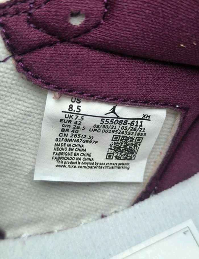 Baskets Jordan one mid blanches et bordeaux pointure 42 neuves avec boîte - photo numéro 14