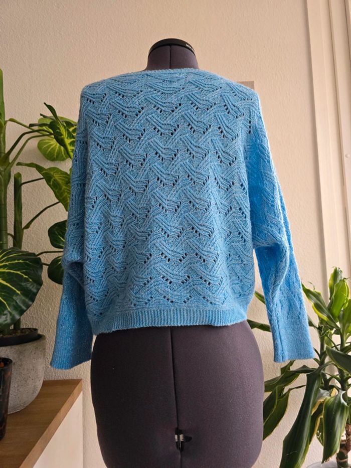 Pull bleu en maille ajouré avec pailletes - Amélie & Amélie - Taille S/M - 36/38 - photo numéro 3