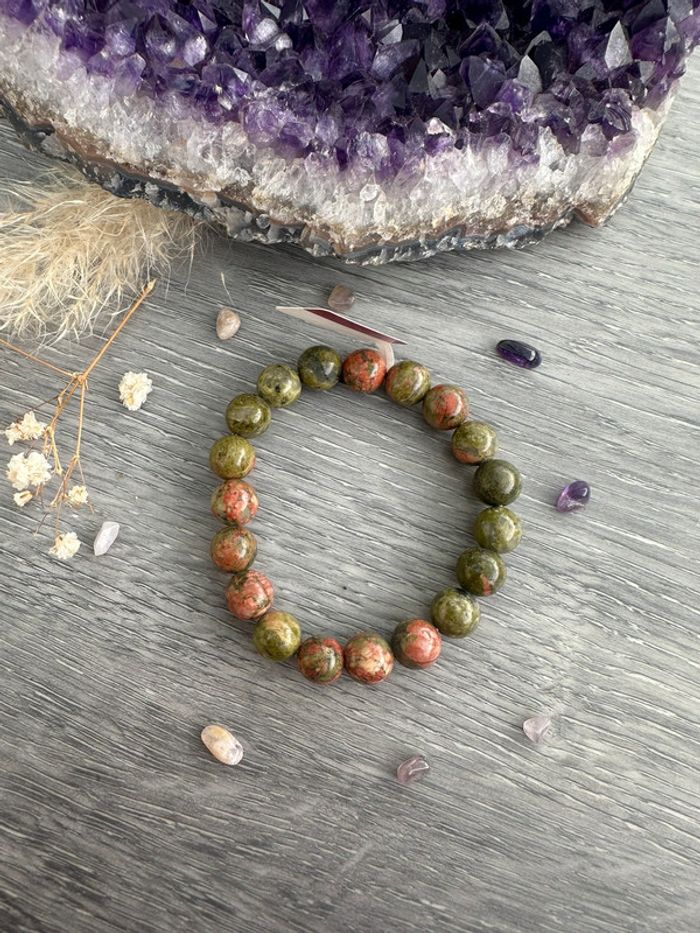 Bracelet grosses perles en Unakite véritable du Mexique – Pierre naturelle