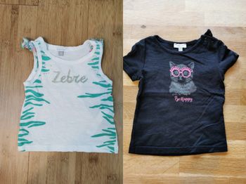 Lot 2 t shirts fille Absorba blanc/noir 12 mois 100% coton