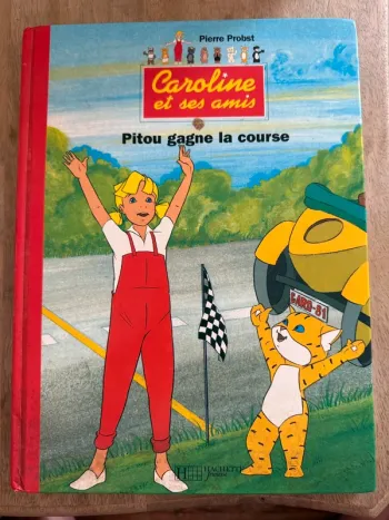 Grand livre vintage Caroline et ses amis Pierre Probst Poitou gagne la course reliure rouge