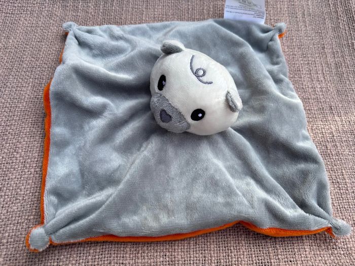 Doudou ours polaire gris et orange