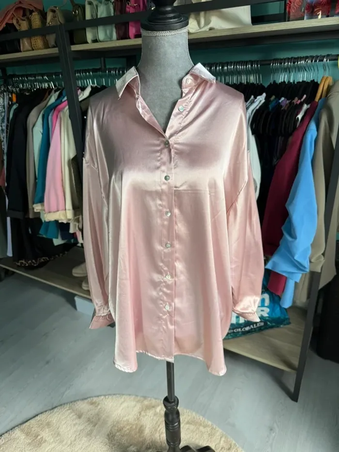 chemise rose satin - photo numéro 2