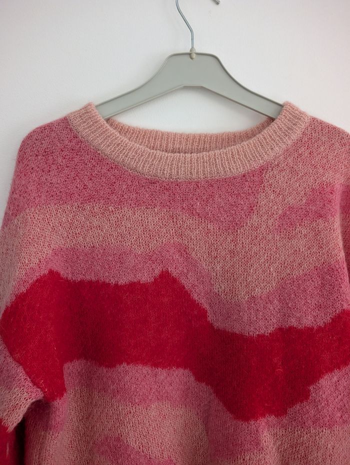 Pull en mohair et laine à zébrures beiges et fuchsia Suncoo T0 - photo numéro 8