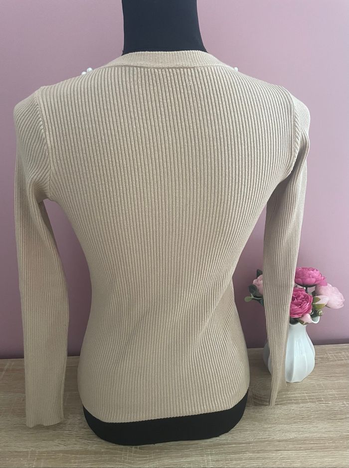 Pull caramel côtelé et perles - photo numéro 3