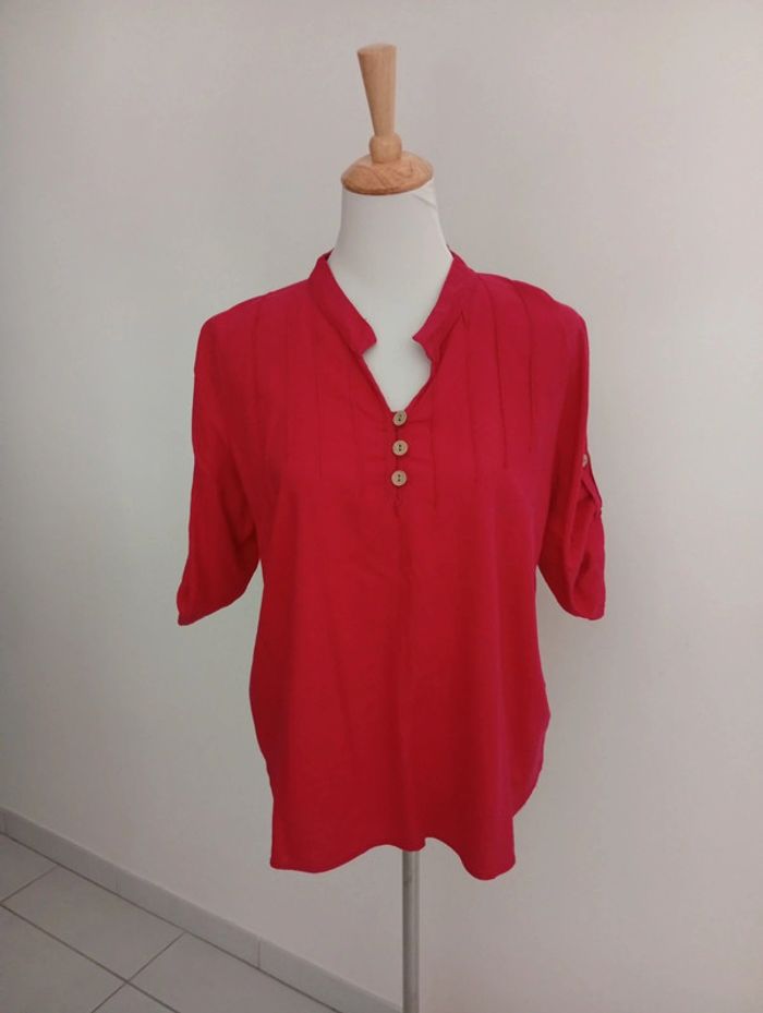 Coline - Blouse rouge taille L | Coton / manches 3/4