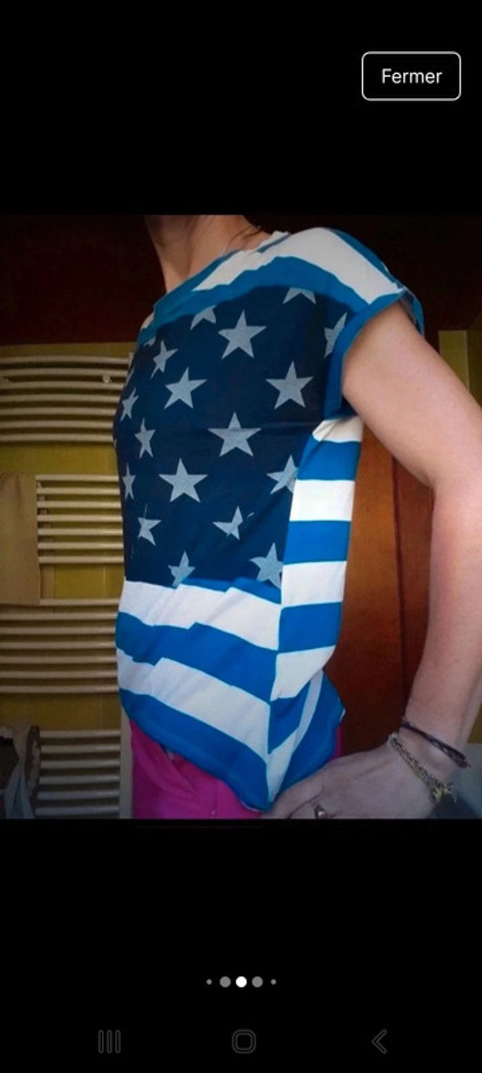 T-shirt femme Motif drapeaux américain bleu - photo numéro 4