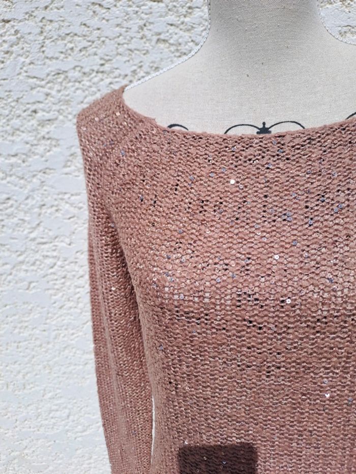 Pull en maille avec sequins marron camel Tissaia t. L - photo numéro 4