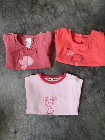 Lot 3 t-shirts bébé fille 6 mois peu porté