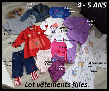 LOT de vêtements filles taille 4 au 5 ans