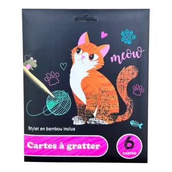 X6 cartes à gratter chat + stylet en bambou inclus Neuf