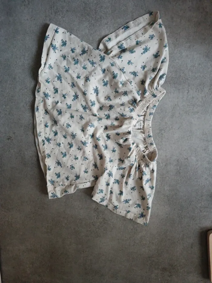 Chemisier haut beige fleurs bleues Vertbaudet 97cm - photo numéro 2