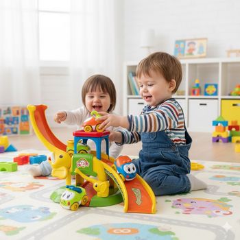 [N3UF] Toboggan Éléphant + 4 Voitures Animales – Jouet éducatif pour enfants 1 à 3 ans