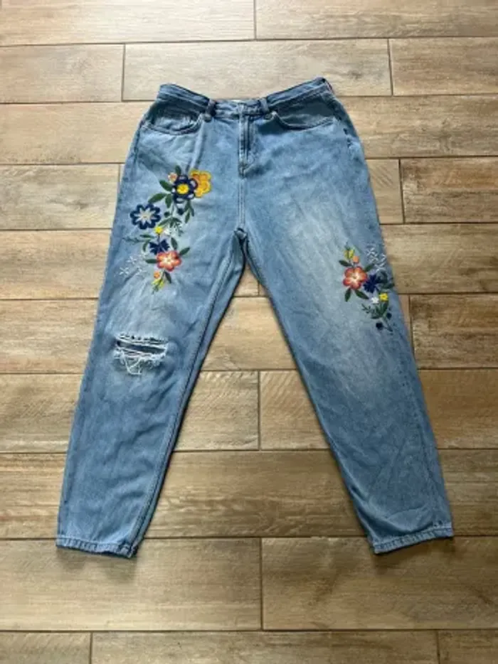 Jean Pimkie Mom bleu fleurs taille 40