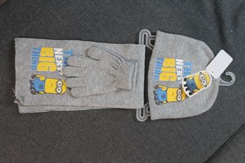 ensemble les minions bonnet gants écharpe gris 54