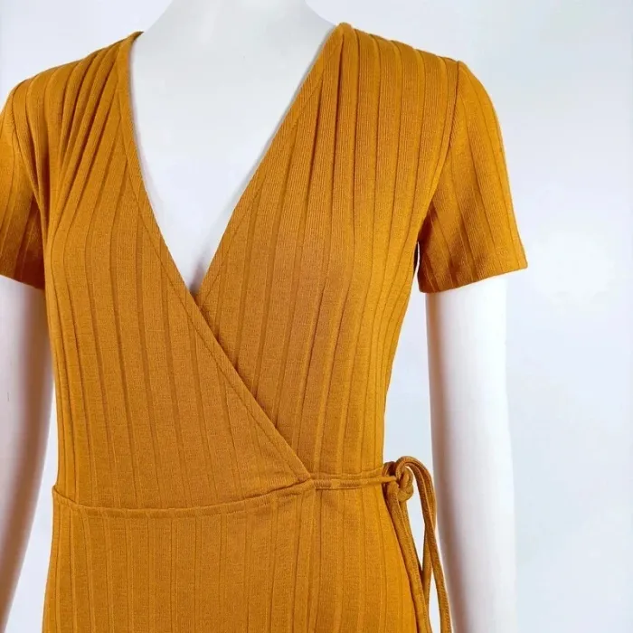 robe portefeuille jaune moutarde trafaluc - cache coeur cotelée - taille S - A312 - photo numéro 10