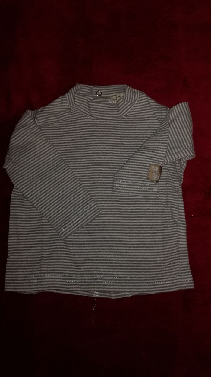 Sous pull marron bleu rayé 3 mois garçon Grain de blé