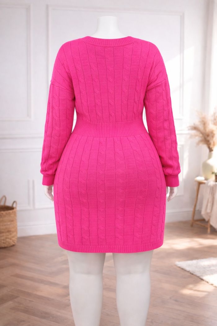 Robe pull en tricot maille torsadée rose fushia vif Femme taille 52 marque Boohoo 💍 - photo numéro 6