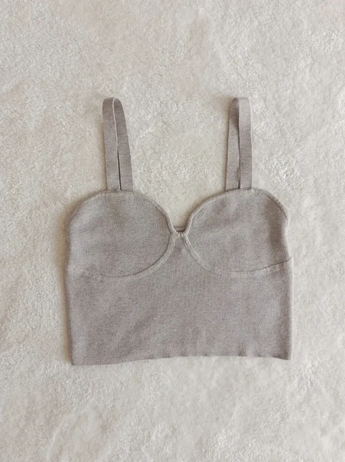 Croc top beige H&M M matière laine légère - photo numéro 4
