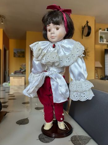 Poupée de collection type Mime / Pierrot en porcelaine - Style Vénitien