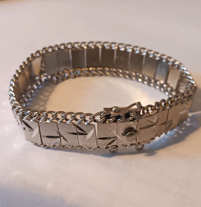 Bracelet articulé en argent gravé vintage - photo numéro 5
