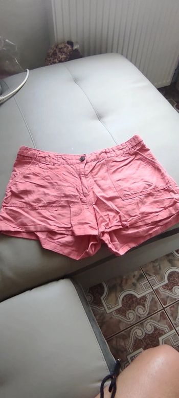 Short H & corail saumon en lin