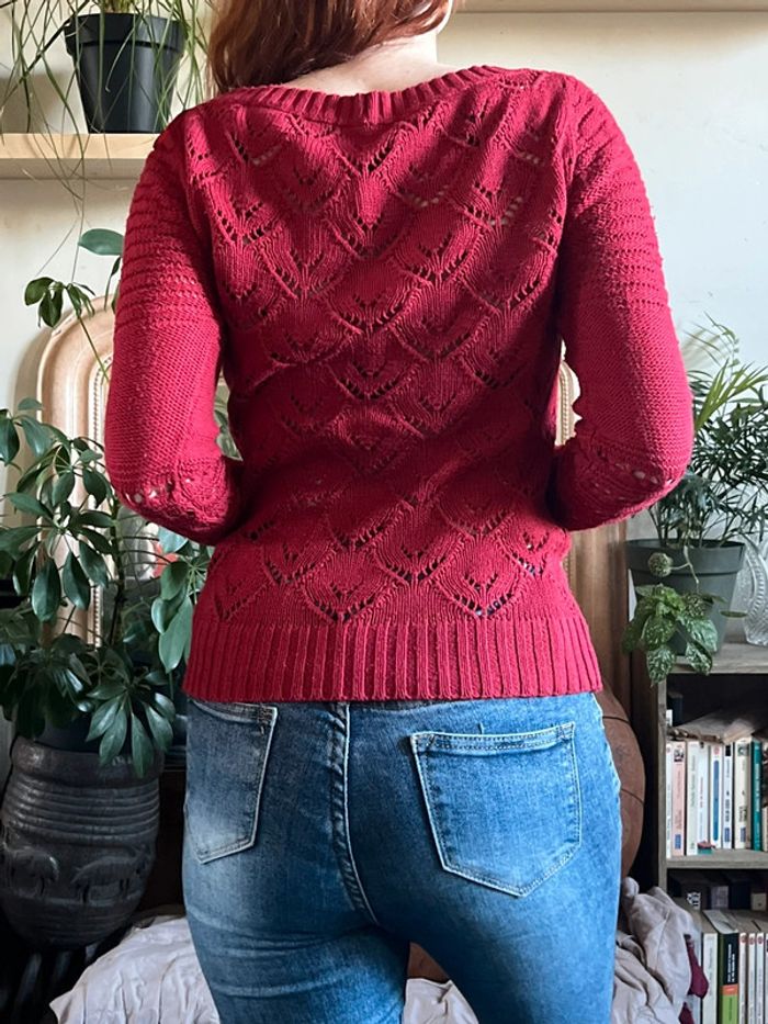 Haut manches longues type dentelle - rouge foncé - photo numéro 6